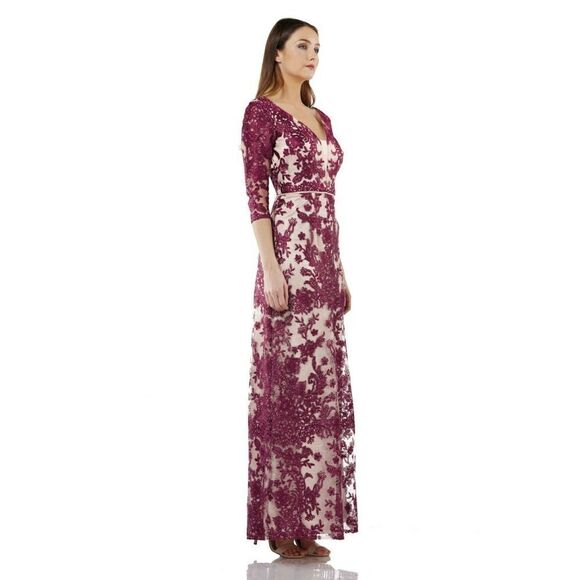 New! JS COLLECTIONS Women's Embroidered Lace Gown Dress Color Wine Rose - Picture 3 of 3